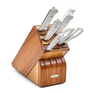 Gourmet 7pc Knife Block Set w/ White Handles Product Image
