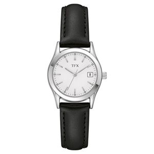 TFX Ladies Silver & Black Leather Strap Watch, White Dial Product Image