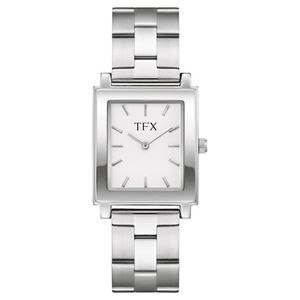 TFX Mens Silver-Tone Stainless Steel Rectangle Watch White Dial Product Image