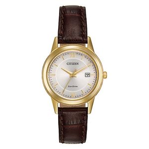 Ladies Corso Eco-Drive Gold & Brown Leather Strap Watch Silver Dial Product Image