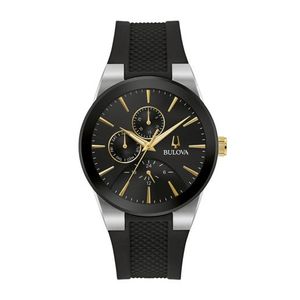 Mens Millennia Multifunction Gold-Tone & Black Silicone Strap Black Dial Product Image