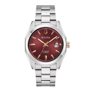 Men's Classic Surveyor Silver-Tone Stainless Steel Bracelet Watch, Burgundy Dial Product Image