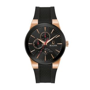 Mens Millennia Multifunction Rose Gold-Tone & Black Silicone Strap Black Dial Product Image