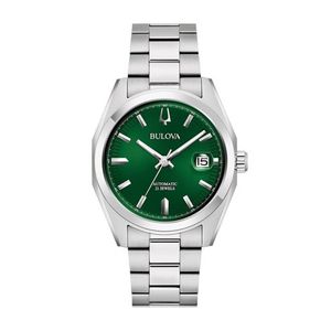 Men's Classic Surveyor Silver-Tone Stainless Steel Bracelet Watch, Green Dial Product Image