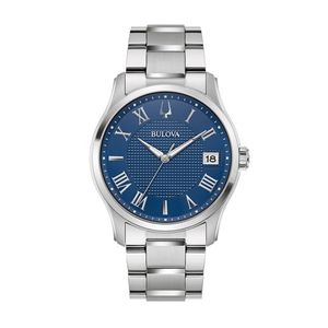 Mens Classic Wilton Silver-Tone Stainless Steel Watch Blue Dial Product Image