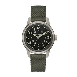 Mens Military Hack Automatic Silver & Green Nylon Strap Watch Black Dial Product Image