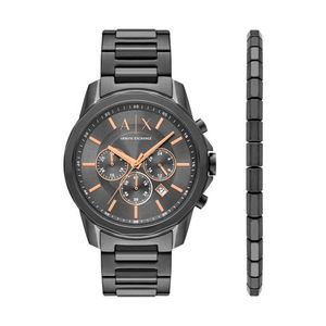 Mens Bank Chronograph Gunmetal Stainless Steel Watch & Bracelet Set Product Image