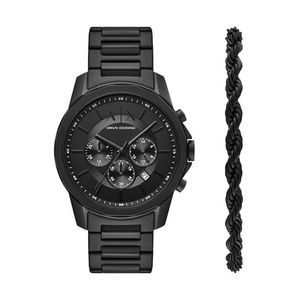 Mens Banks Chronograph Black Stainless Steel Watch & Necklace Set Product Image