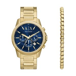 Mens Bank Chronograph Gold-Tone Stainless Steel Watch & Bracelet Set Product Image