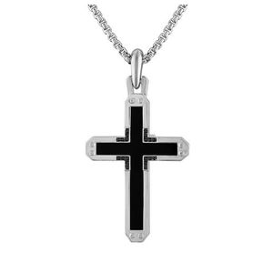 Sterling Silver Cross Pendant w/ Black Onyx and Black Diamonds Product Image