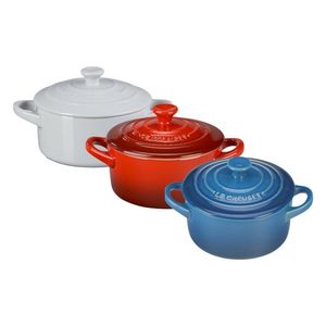 3pc Red White & Blue 8oz Stoneware Mini Round Cocotte Set Product Image