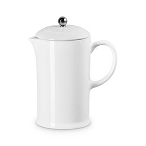 1.1qt Stoneware French Press w/ Stainless Steel Knob White Product Image