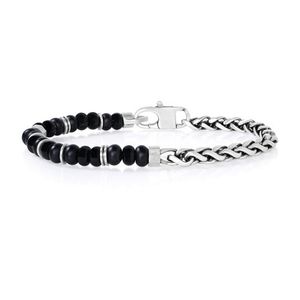 Mens Sterling Silver & Black Onyx Chain Bracelet Product Image