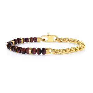 Mens Gold Sterling Silver & Tigers Eye Chain Bracelet Product Image