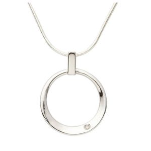 Circle Pendant Diamond Necklace Silver Product Image