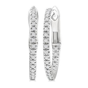 Inside Out Diamond Hoops w/ Hinged Closure Silver Product Image