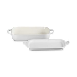 2.75qt Stoneware Rectangular Dish w/ Platter Lid Matte White Product Image