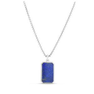 Sterling Silver and Lapis Tag Necklace Product Image