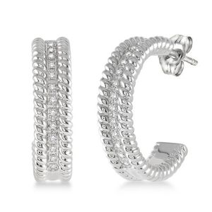 Bold Diamond Hoop Earrings Silver Product Image