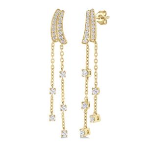 Diamond Chain Dangler Long Earrings Gold Product Image
