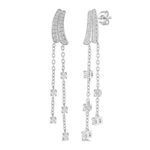 Diamond Chain Dangler Long Earrings Silver Product Image