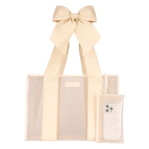 Jelly Tote Bag w/ Phone Pouch Ecru Raffia Bow Product Image