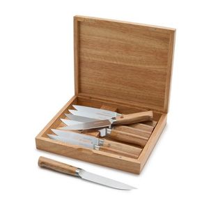 Elite Cutlery 8pc Steak Knife Set w/ Storage Box & Light Wood Handles Product Image