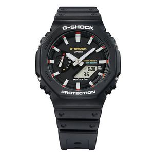 Mens 2100 G-Shock Octagon Slim Ana-Digi Black Resin Watch, Black/Red Dial Product Image