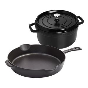 3pc Cast Iron Cookware Set Matte Black Product Image