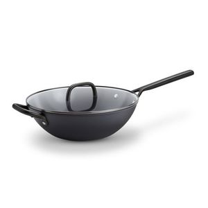 Milano 12" Aluminum Ceramic Wok w/ Lid Black Product Image