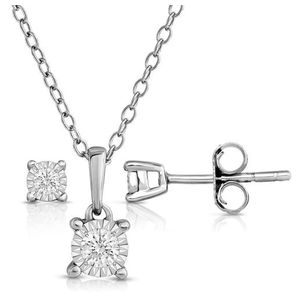 Diamond Solitaire Earrings and Necklace Set - .15twt Silver Product Image