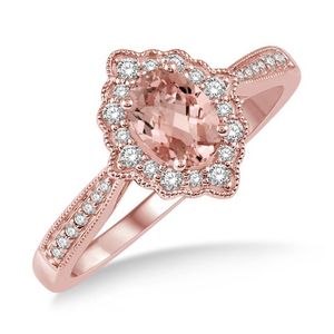 Morganite and Diamond Floral Ring - Size 7 Rose Gold Product Image