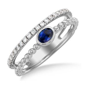 Split Band Diamond & Sapphire Ring - Size 8 Silver Product Image