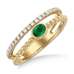 Split Band Diamond & Emerald Ring - Size 7 Gold Product Image