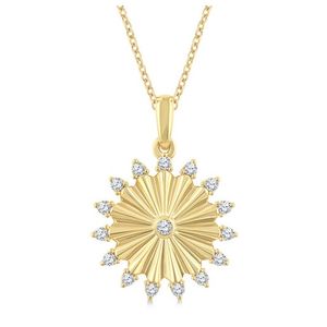 Diamond Fluted Circle Pendant Necklace Gold Product Image