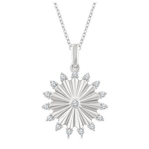 Diamond Fluted Circle Pendant Necklace Silver Product Image
