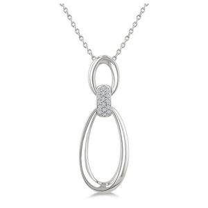 Diamond Oval Pendant Necklace Silver Product Image
