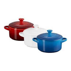 3pc Red White & Blue 24oz Stoneware Mini Round Cocotte Set Product Image